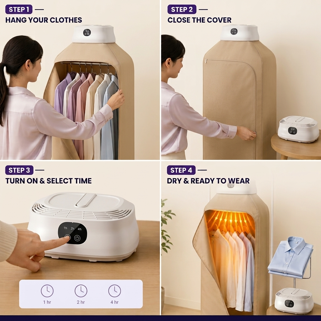 Portable Electric Cloth Dryer | Light Weight | UV Sterilization | Dries 9 Clothes at once | 7-Hour Timer | Home & Travel Essentials