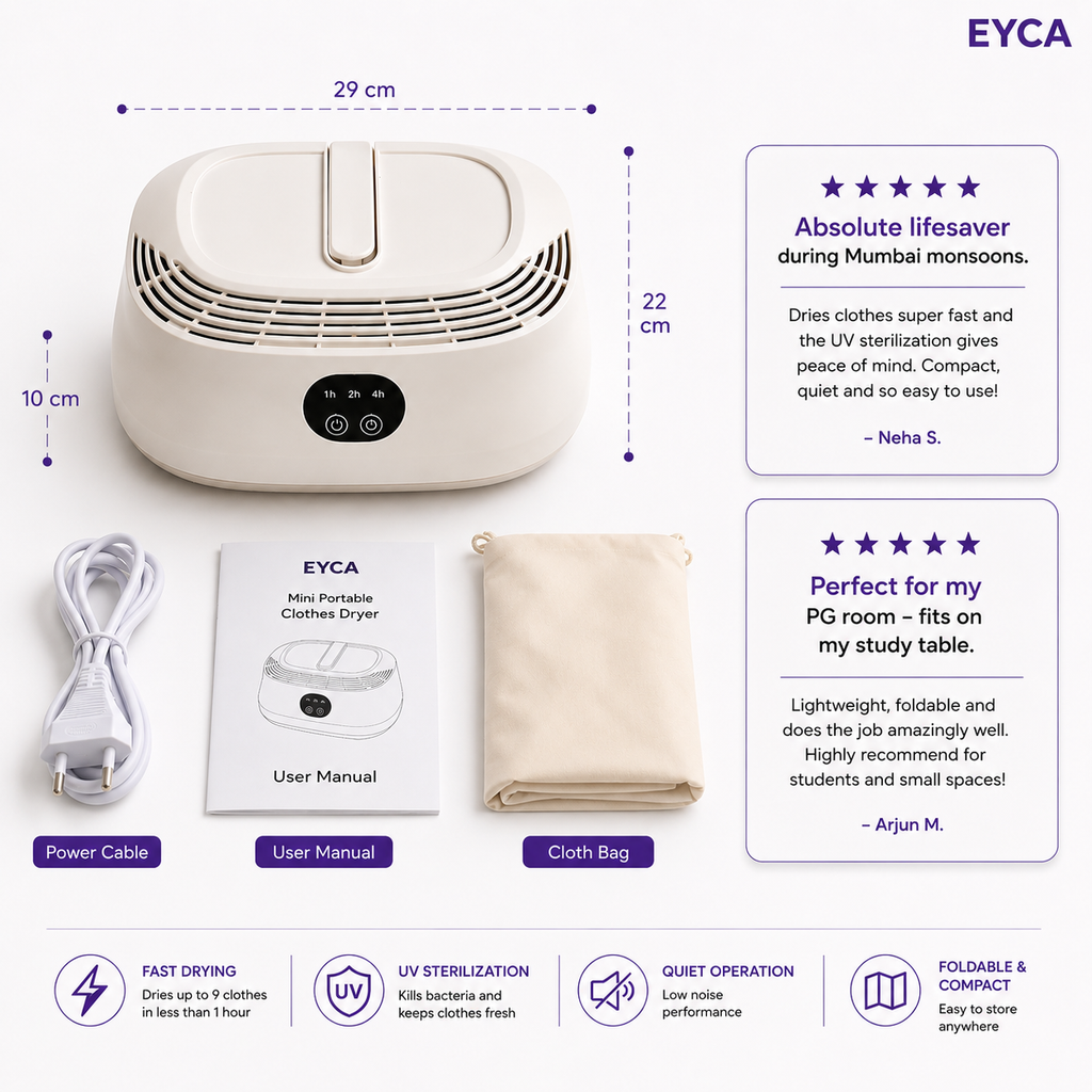 Portable Electric Cloth Dryer | Light Weight | UV Sterilization | Dries 9 Clothes at once | 7-Hour Timer | Home & Travel Essentials