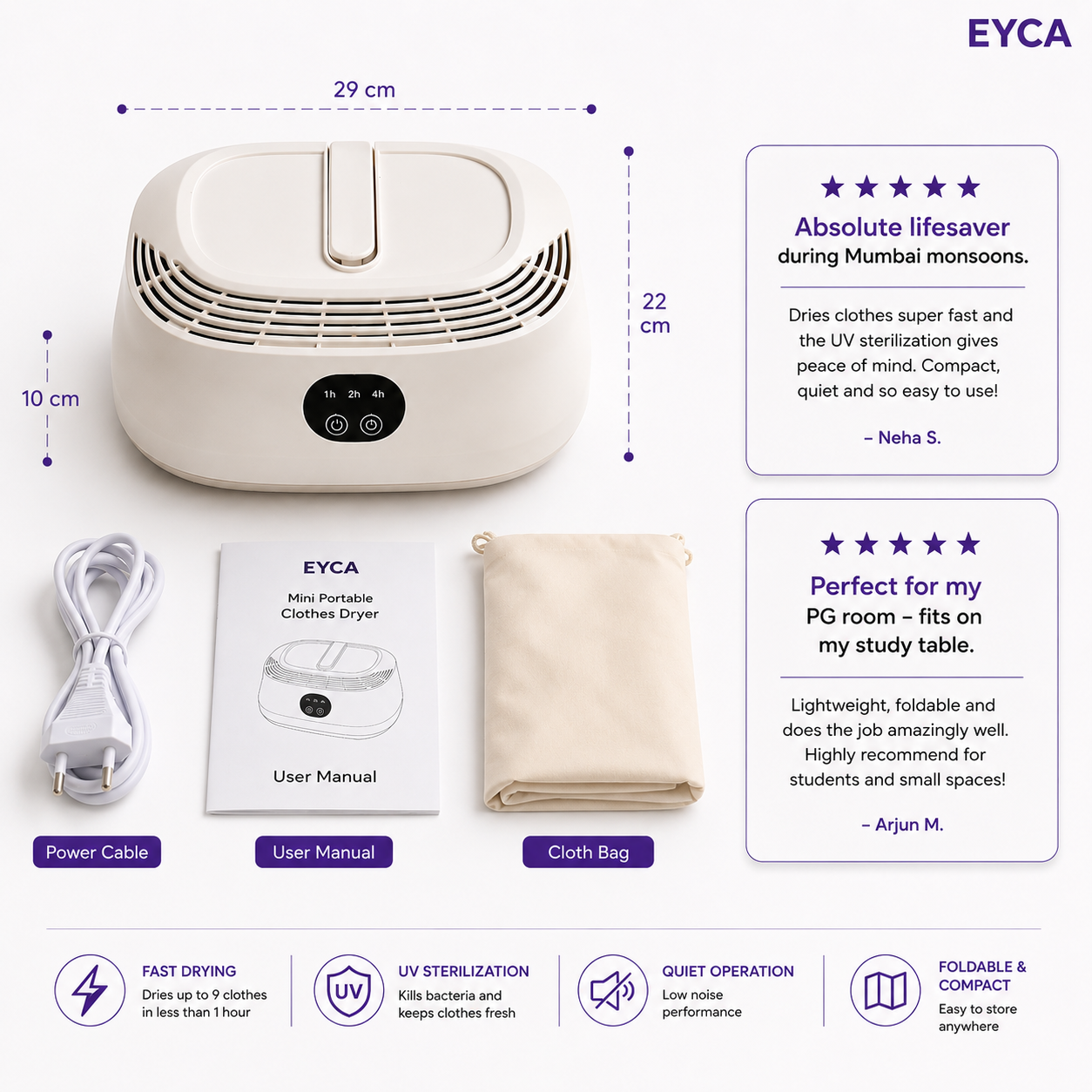 Portable Electric Cloth Dryer | Light Weight | UV Sterilization | Dries 9 Clothes at once | 7-Hour Timer | Home & Travel Essentials