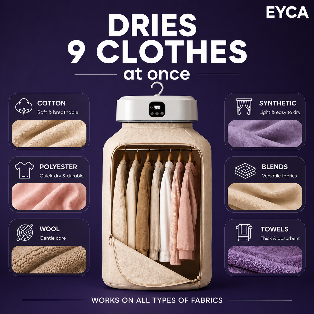 Portable Cloth Dryer | Dries 9 Clothes at once | 8 Hour Timer