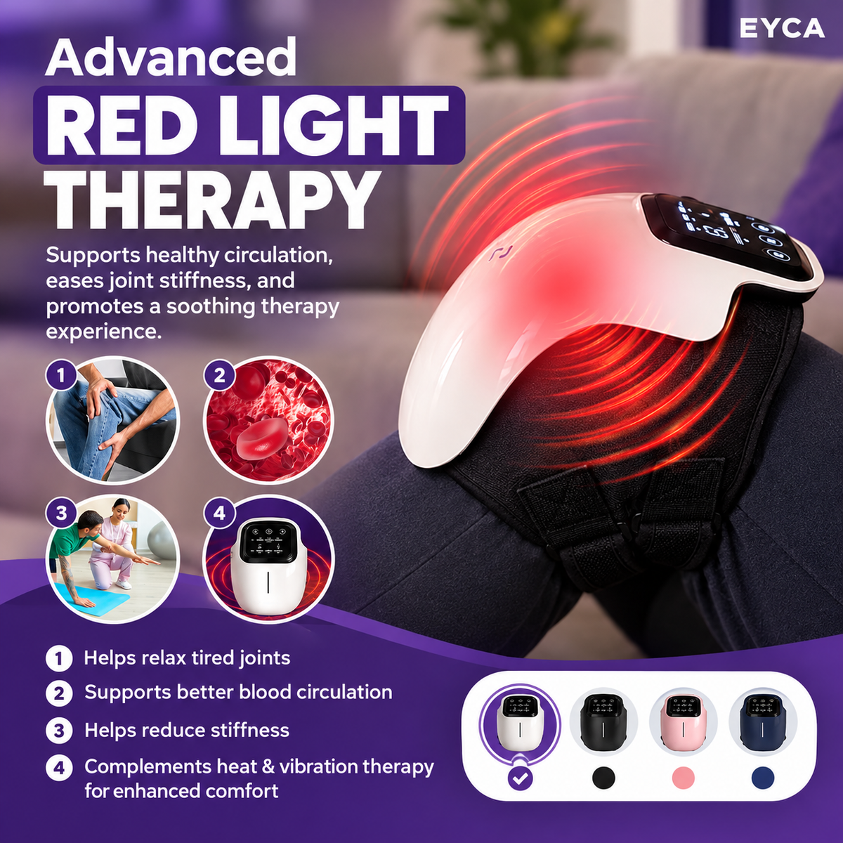 Cordless Knee Massager – 3‑in‑1 Heat, Vibration & Red Light Therapy for Joint Comfort