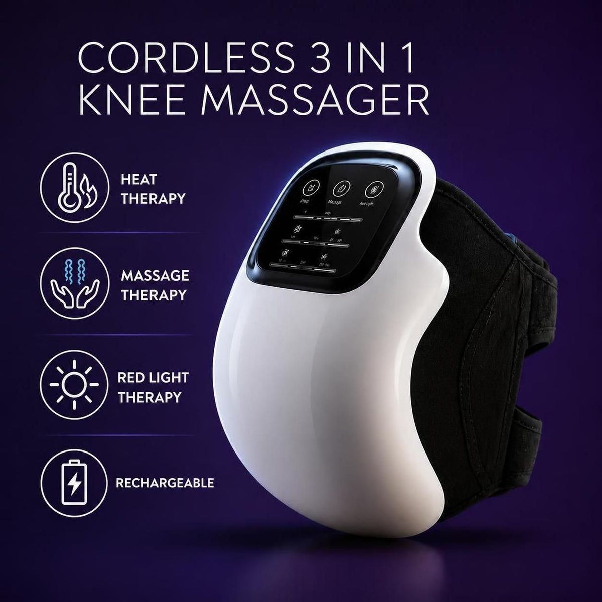 Cordless Knee Massager – 3‑in‑1 Heat, Vibration & Red Light Therapy for Joint Comfort